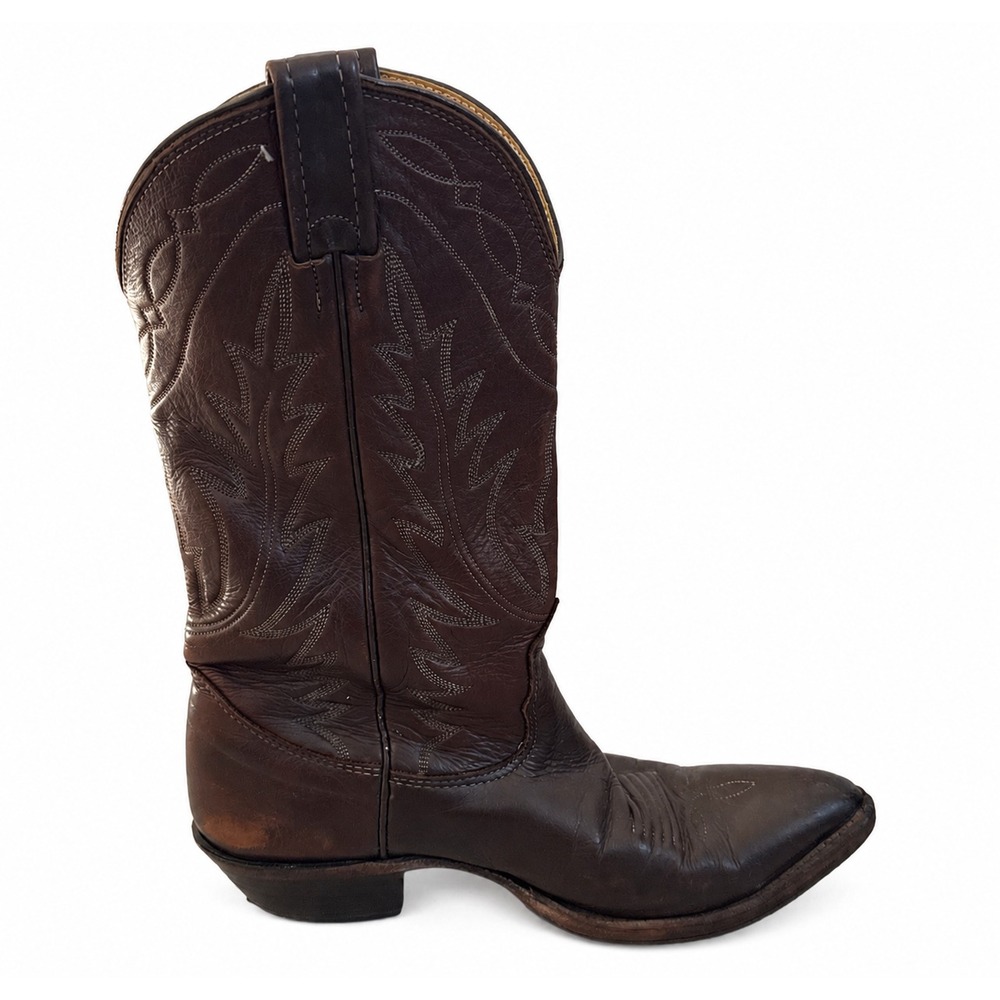Nocona Cowboy Boots Women 6.5B Brown Leather Western Pull On Vintage USA